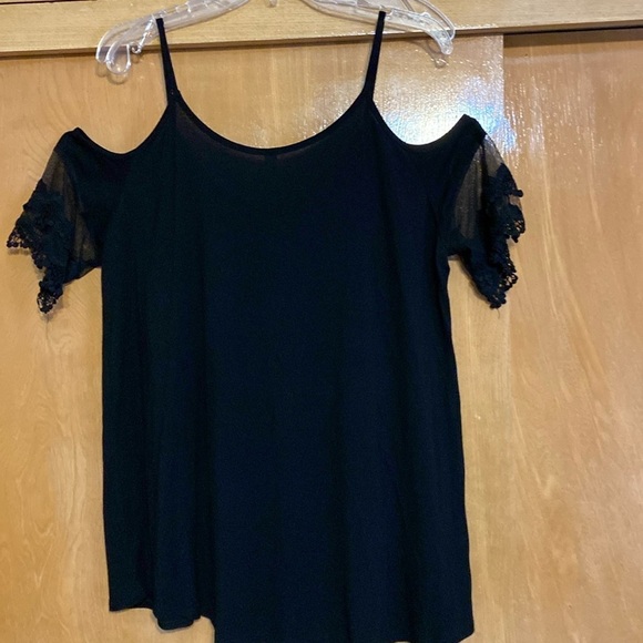 Emerald black open cold shoulder soft knit top blouse large - Picture 5 of 12